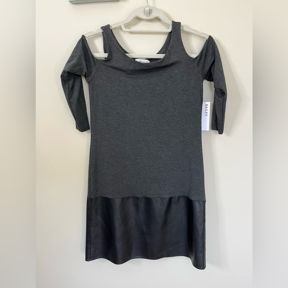 Bailey 44 Bernard Dress Open Shoulder Faux Leather Size Small New Black